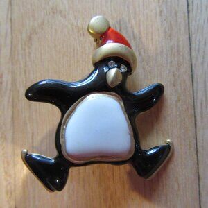 VINTAGE SIGNED LIA PENGUIN PIN/BLACK/GOLD/RED/SIGNED!